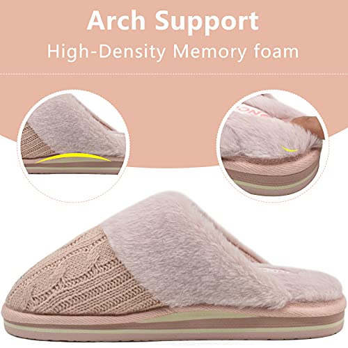 ONCAI Zapatilla Mujer de Soporte del Arco Moda Invierno Felpa Piel Sintética Ortopédicas Pantuflas de Casa Punto con Cómodo y Suave Espuma de Memoria Caucho Rosa Talla 42