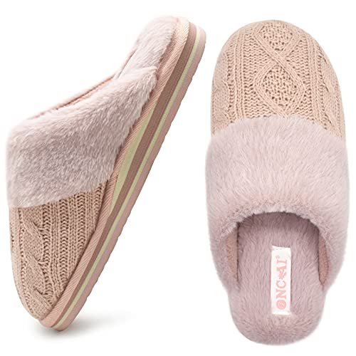 ONCAI Zapatilla Mujer de Soporte del Arco Moda Invierno Felpa Piel Sintética Ortopédicas Pantuflas de Casa Punto con Cómodo y Suave Espuma de Memoria Caucho Rosa Talla 42