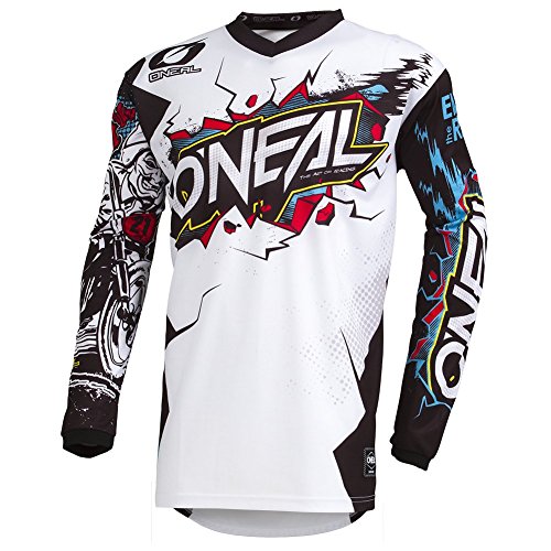 O'Neal | Camiseta de Motocross Manga Larga | MX MTB Mountainbike | Protección para los Codos cosidos, Cuello en V, Material Transpirable | Element Youth Jersey Villain | Niños | Blanco | Talla M