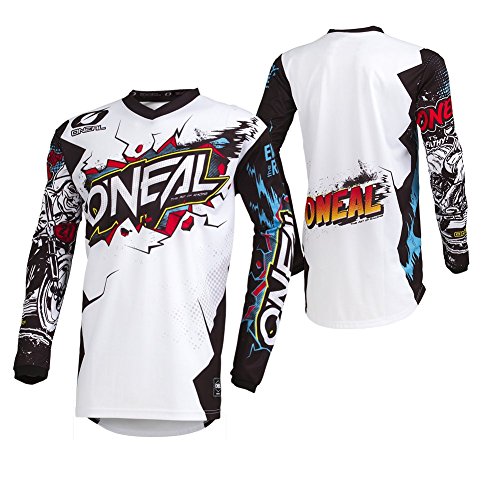 O'Neal | Camiseta de Motocross Manga Larga | MX MTB Mountainbike | Protección para los Codos cosidos, Cuello en V, Material Transpirable | Element Youth Jersey Villain | Niños | Blanco | Talla M