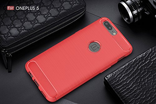 OnePlus 5 Funda, SMTR Cubierta Delgado material de silicona Funda Protective Case Cover [Diseño durable] [Máxima protección contra golpes] para OnePlus 5 - Rojo