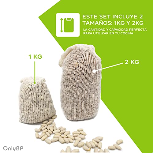 OnlyBP – Set 2 Mallas de cocción para cocer garbanzos, Bolsa para legumbres de 1kg y 2kg