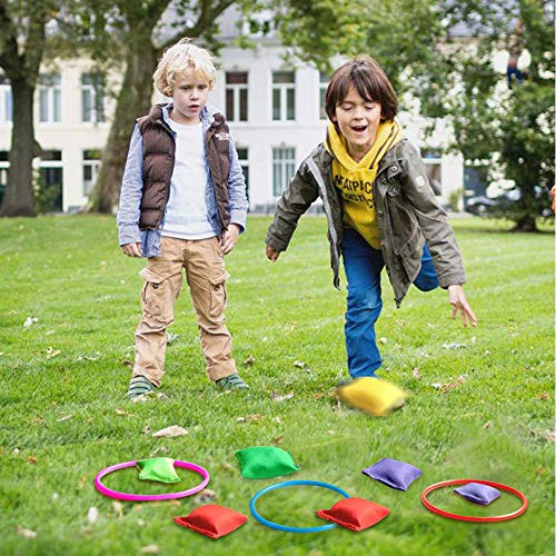 OOTSR 16pcs Bolsas de Frijol de Nylon y Anillos de plástico Juego de Lanzamiento para niños Cabina Carnival Garden Patio Trasero Juegos al Aire Libre Velocidad y Agilidad Juegos de Entrenamiento