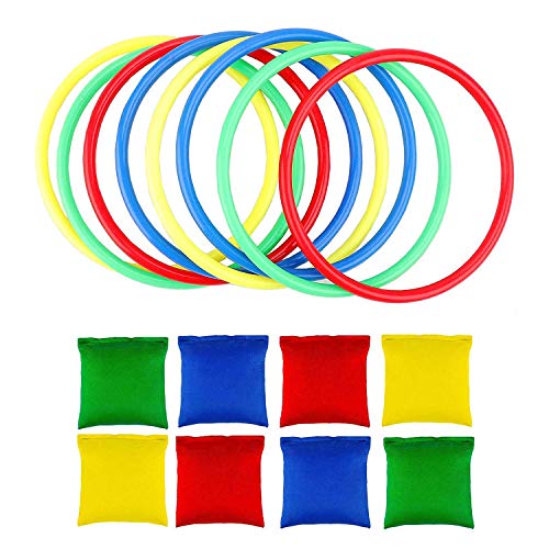 OOTSR 16pcs Bolsas de Frijol de Nylon y Anillos de plástico Juego de Lanzamiento para niños Cabina Carnival Garden Patio Trasero Juegos al Aire Libre Velocidad y Agilidad Juegos de Entrenamiento