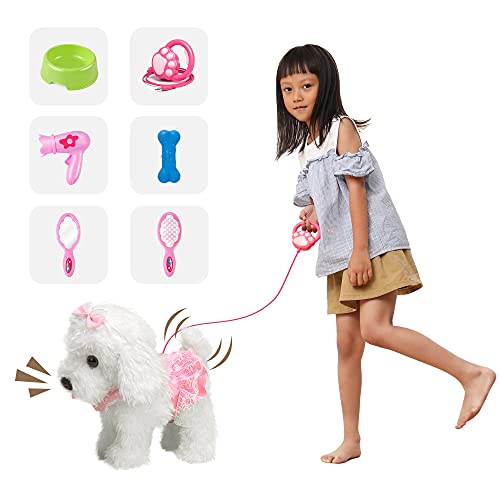 OR OR TU Control Remoto Felpa Electrónica Juguete Perro Mascota para Niñas Caminando y Ladrando,Agitar Cola Juguetes Interactivos Educación Temprana Regalo de Cumpleaños para Niños 3 4 5 6+ Años