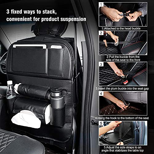 Organizadores para Coche，Tsumbay Organizador Asiento Coche Organizador Coche Bebe Cuero PU Universal Multi-Bolsillo Adecuado para Viajes y Almacenamiento de Necesidades Diarias Negro,1pc