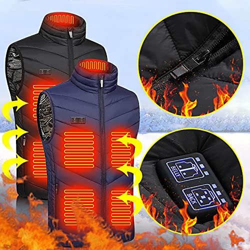 Orgrul Chaleco calefactor para hombre y mujer, USB con 3 niveles de calor, chaqueta calefactable, para exteriores, motocicleta, camping, pesca, esquí 1B8F, Negro , XL