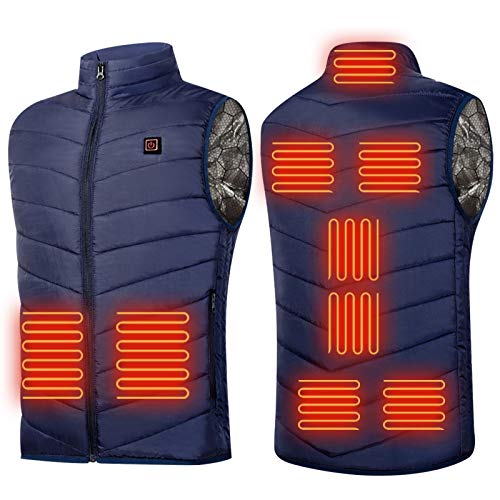 Orgrul Chaleco calefactor USB 2021, chaleco eléctrico para hombre y mujer, ajustable a 3 temperaturas, lavable, chaqueta de invierno con calefacción para exteriores, senderismo, camping DA5, marine, L