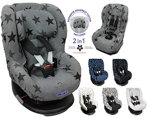 Original DOOKY ** Funda Universal 2en1 ** para Silla de Coche Grupo 1 + Maxi Cosi Tobi, Römer, Cybex etc. (Grey Crowns)