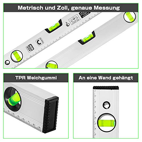 Orthland Nivel de Burbuja, 400mm Nivel Magnético con Aluminio Carcasa con Tres Formas de Medición para Medir Horizontal y Vertical, 45 °de ángulo, Herramientas Industrial con Agujero de Suspensión