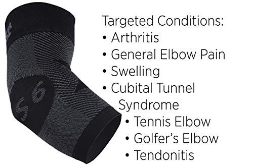 OrthoSleeve ES3/ES6 Codo que apoya la manga alivia el dolor de codo de tenis/golfistas, dolor general de codo y antebrazo, reduce la hinchazón (ES6, S, negro)