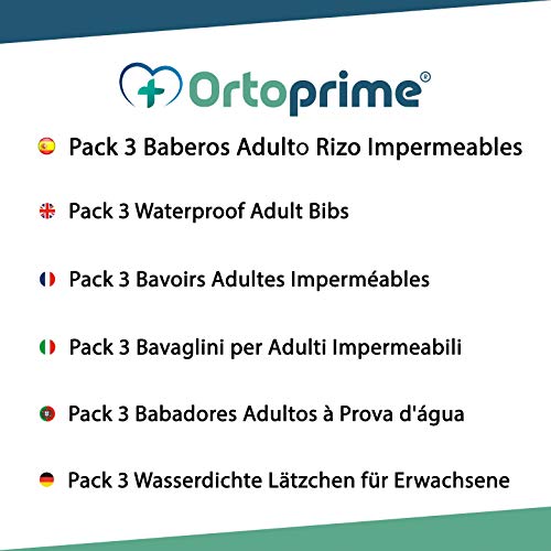 OrtoPrime Pack 3 Babero para Adulto Impermeable - Delantal Ortopédico con Recoge Migas - Rizo de Algodón suave 100% Lavable y Reutilizable - 3 Unidades