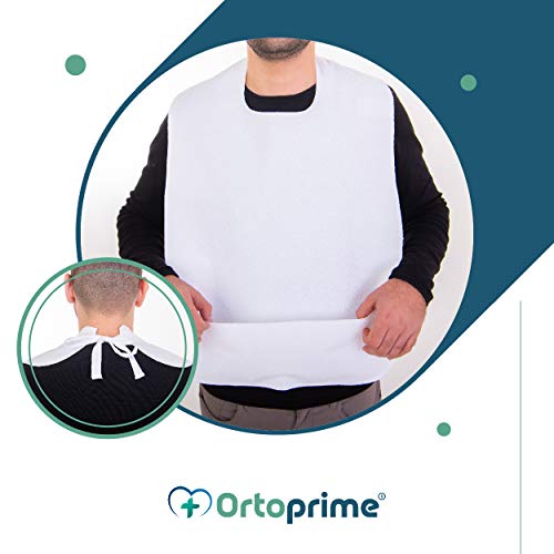 OrtoPrime Pack 3 Babero para Adulto Impermeable - Delantal Ortopédico con Recoge Migas - Rizo de Algodón suave 100% Lavable y Reutilizable - 3 Unidades