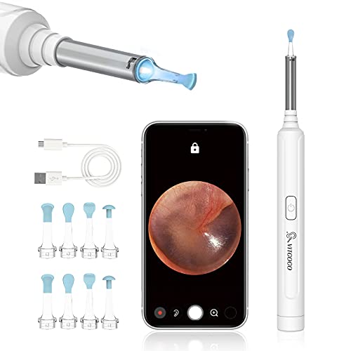 Otoscopio Digital WiFi, VITCOCO Camara Endoscopica Inalámbrico, Oídos Limpiador con 6 Luces LED, Compatible con iPhone, iPad, Android, para Niños, Adultos, Blanco