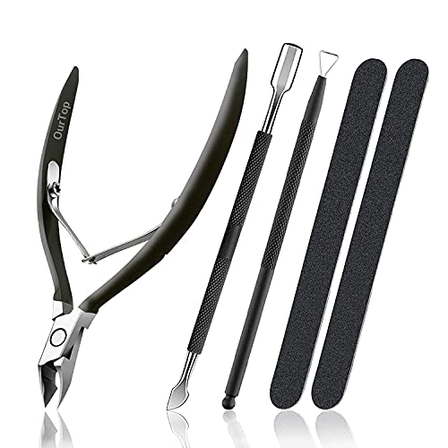 OurTop Pinza de Cutículas con Levantador de Cutícula Removedor, 5PCS Corta Cuticulas Alicate Para Cutículas y Herramienta de Cortador de Cutículas para Las Uñas de Dedos de Manos y Pies