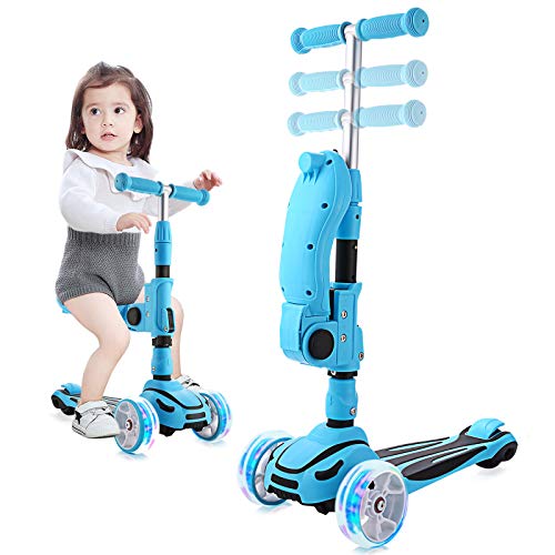 OUTCAMER Patinete Niña y Niño 2 a 8 Años con Asiento Plegable y Manillar Altura Ajustable Patinete Infantil 3 Ruedas LED Extra Anchas Luminosas Deportivos Juegos Scooter Apoyan 50 Kg