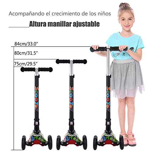 OUTCAMER Patinete Niño Niña 3 a 14 Años Patinete 3 Ruedas Led Luces con Patinete Plegable Scooter Altura Manillar Ajustable 75-84cm con Freno Posterior Monopatin Tres Ruedas Máxima 50 KG