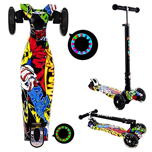 OUTCAMER Patinete Niño Niña 3 a 14 Años Patinete 3 Ruedas Led Luces con Patinete Plegable Scooter Altura Manillar Ajustable 75-84cm con Freno Posterior Monopatin Tres Ruedas Máxima 50 KG