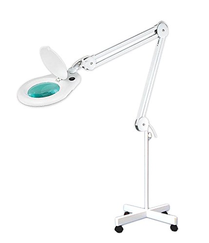 Outletdelocio. Lampara Flexo-Lupa Profesional 60 led 5X. Pie metalico con Ruedas. Leds de bajo Consumo