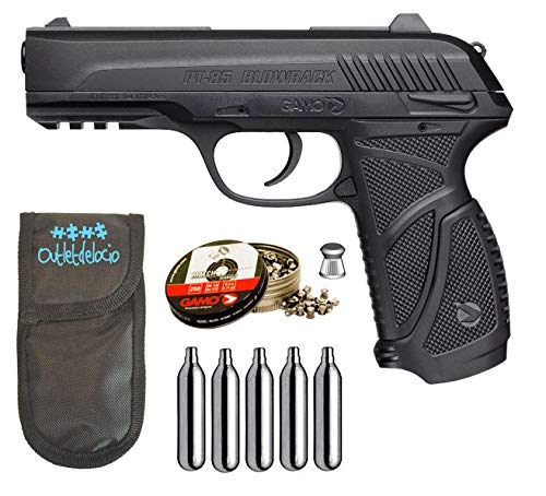 Outletdelocio. Pack Pistola Perdigón Gamo PT-85 4,5mm Blowback. + Funda + balines + bombonas co2 23054/29318/38203