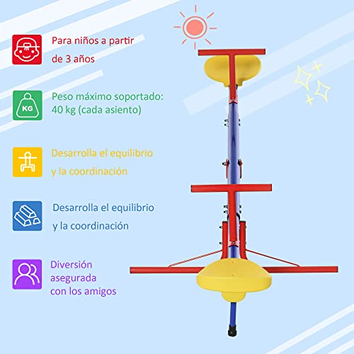 Outsunny Balancín Giratorio 360 Grados para Niños +3 Años con Base de 4 Varillas Postes de Tope y Asas Fáciles de Agarrar Patio Jardín 182x77x63 cm Multicolor