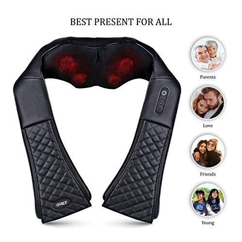 OVELY Masajeador Shiatsu de Cuello y Hombros - Almohada Portátil de Masaje Profundo con Intensidades Ajustables, Calentador - Para Dolores Musculares de Espalda, Piernas y Pies - Bolsa de Transporte