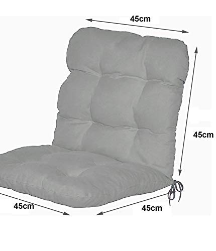 Pack 2 Cojines con Respaldo de Silla Jardin Conjunto Cojin de Asiento para Interior y Exterior Cómodo. Cojines para sillas Comedor, mecedoras, bancosterraza (Gris)