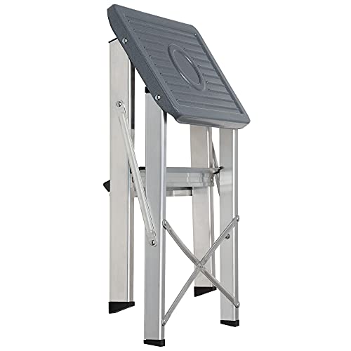 packer PRO Escaleras Plegables Aluminio de Tijera Super Resistente hasta 150Kg, Acero y Aluminio Antideslizantes, Altura de Trabajo hasta 245cm, 2 Peldaños