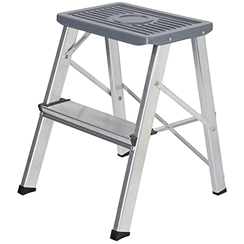 packer PRO Escaleras Plegables Aluminio de Tijera Super Resistente hasta 150Kg, Acero y Aluminio Antideslizantes, Altura de Trabajo hasta 245cm, 2 Peldaños