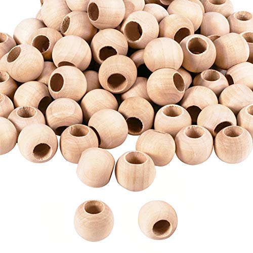 PandaHall 120 Cuentas espaciadoras de Madera Natural sin terminar de 20 mm con Agujero Grande, Bola Redonda de Madera Sueltas para Pulseras, Colgantes, Manualidades, Manualidades, Agujero de 9 mm