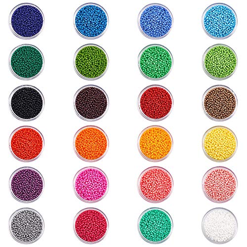 PandaHall Elite de unos 384 g 12/0 2 mm de cuentas de cristal con agujero de 0,3 mm, 24 colores mezclados redondos Pony Bead Mini espaciador para pulsera y collar de joyería