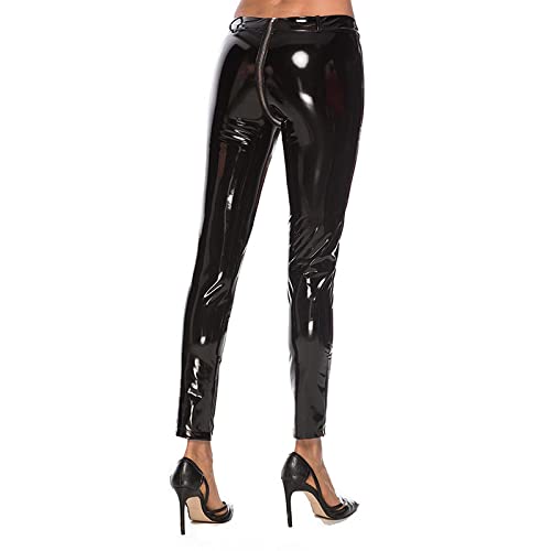 Pantalon Leggings De Entrepierna Abierta Con Cremallera De Pvc De Talla Grande Para Mujer, Legging Brillante Para Fitness, Pantalones Para Mujer, Ropa De Calle, Pantalones De Tubo Sexis, Xxl, Neg