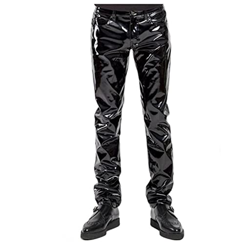 Pantalon Pantalones De Látex De Pvc Brillante Para Hombre, Pantalones Negros Para Motocicleta, Pantalones De Moda Para Montar A Prueba De Agua, Motociclista, Pantalones De Calle Para Hombre, S Ne