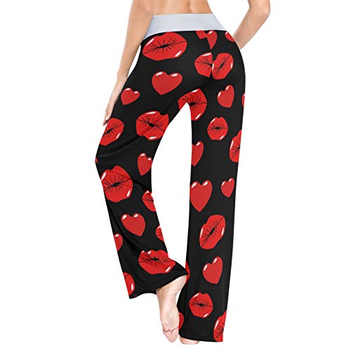 Pantalones de Pijama Informales cómodos para Mujer Pantalones de salón de Pierna Ancha con cordón elástico Estampado S Lip Love