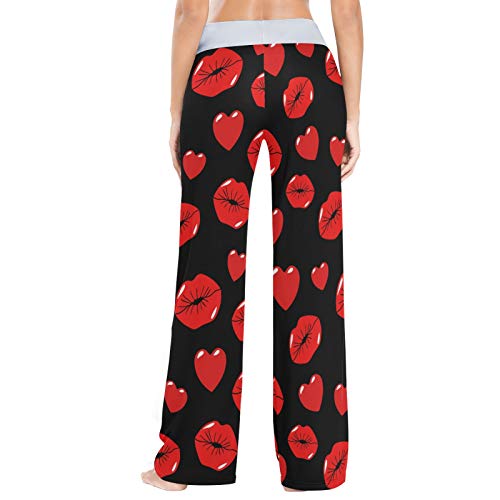 Pantalones de Pijama Informales cómodos para Mujer Pantalones de salón de Pierna Ancha con cordón elástico Estampado S Lip Love