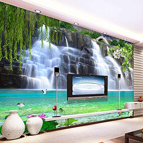 Papel Tapiz De Murales De Pared,Piscina De Agua Cascada Horizontal Lotus Grúa Murales Foto 3D Art Tv Hd Paño De Pared De Fondo Imprimir Salón Sofá Decoracion Pintura Mural,170Cm (H) X 250 Cm (W)