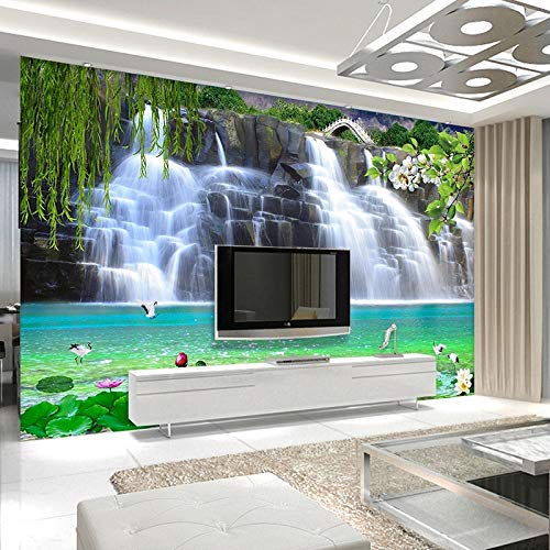 Papel Tapiz De Murales De Pared,Piscina De Agua Cascada Horizontal Lotus Grúa Murales Foto 3D Art Tv Hd Paño De Pared De Fondo Imprimir Salón Sofá Decoracion Pintura Mural,170Cm (H) X 250 Cm (W)