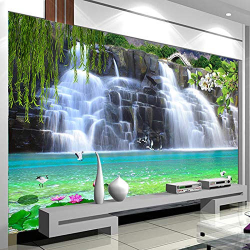 Papel Tapiz De Murales De Pared,Piscina De Agua Cascada Horizontal Lotus Grúa Murales Foto 3D Art Tv Hd Paño De Pared De Fondo Imprimir Salón Sofá Decoracion Pintura Mural,170Cm (H) X 250 Cm (W)