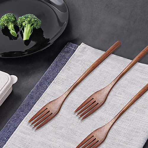 Paquete de 8 tenedores de madera, SourceTon 9 pulgadas de mango largo, reutilizables, estilo japonés, utensilios de cocina hechos a mano, tenedores de madera para pasta, fruta, ensalada, fideos