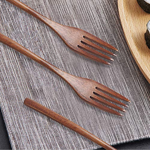 Paquete de 8 tenedores de madera, SourceTon 9 pulgadas de mango largo, reutilizables, estilo japonés, utensilios de cocina hechos a mano, tenedores de madera para pasta, fruta, ensalada, fideos