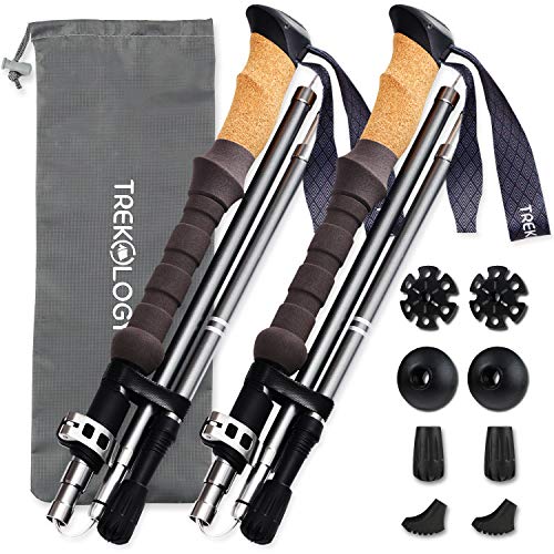 Par de bastones de senderismo nórdicos plegables Trek-Z con mango de corcho, 2 bastones de senderismo plegables ultraligeros, plegable para senderismo de personas mayores, hombres y mujeres