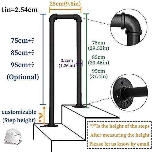 Pasamanos de escalera negro antideslizante para interiores y exteriores, seguridad para niños mayores y discapacitados, pasamanos de transición, soporte para bar, villa, hotel, jardín