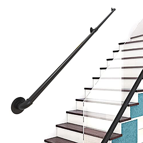 Pasamanos MAZHONG Escalera Barandilla De Hierro Tubular Industrial Antideslizante Interior Varilla De Soporte para Pasillo Fácil De Instalar para Buhardilla/Bar/Baño/jardín Negro(Size:86.6'')