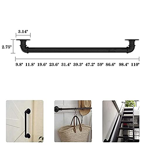 Pasamanos MAZHONG Escalera Barandilla De Hierro Tubular Industrial Antideslizante Interior Varilla De Soporte para Pasillo Fácil De Instalar para Buhardilla/Bar/Baño/jardín Negro(Size:86.6'')