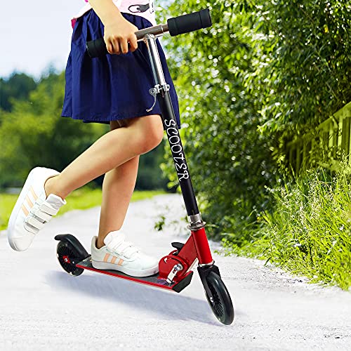 Patinete Niño, 2 LED Ruedas Intermitente, para 4 a 12 Años Niño y niña, Manillar Ajustable, Diseño Plegable, Carga Máxima de 100kg (Rojo)