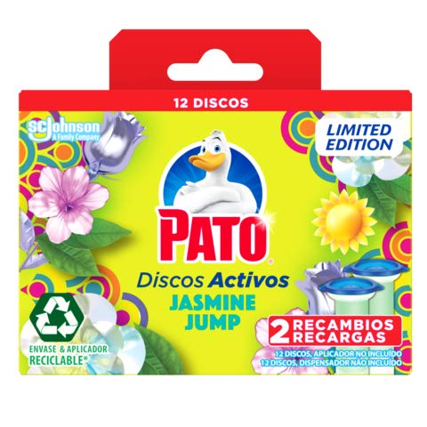 PATO®  Discos Activos WC Jasmine Jump, Limpia y Desinfecta, Pack de 2 Recambios