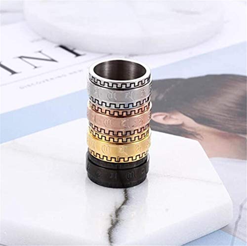 PAURO Hombres Acero Inoxidable Buddhism Tibetan Mantra Spinner Anillo 10mm Ancha Banda Vintage Om Mani Padme Jorobado Oración Joyería Negro Tamaño 19