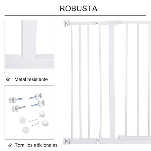 Pawhut Barrera de Seguridad Extensible Puertas y Escaleras Metálica para Perros y Bebé Barrera Puertas Mascota 72-107x76cm