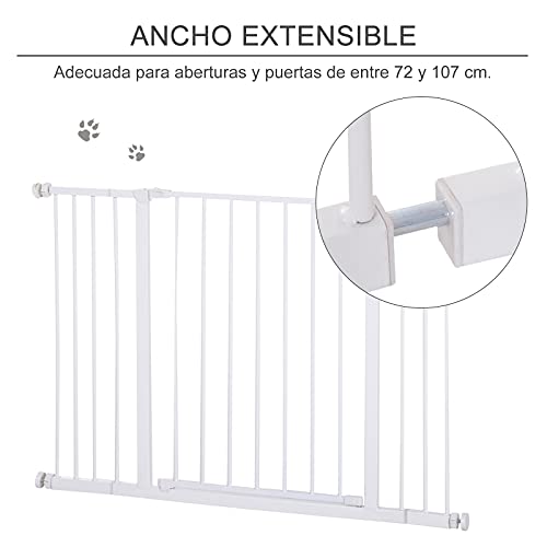 Pawhut Barrera de Seguridad Extensible Puertas y Escaleras Metálica para Perros y Bebé Barrera Puertas Mascota 72-107x76cm