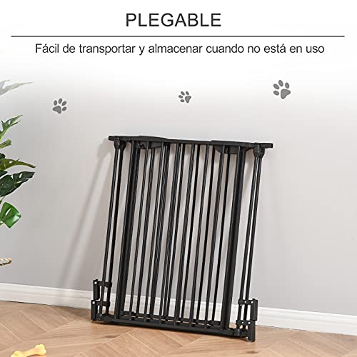 Pawhut Barrera de Seguridad para Mascotas Rejilla de Protección Plegable de 3 Paneles con Cierre Inteligente para Escalera Pasillo 180x74,5 cm Negro